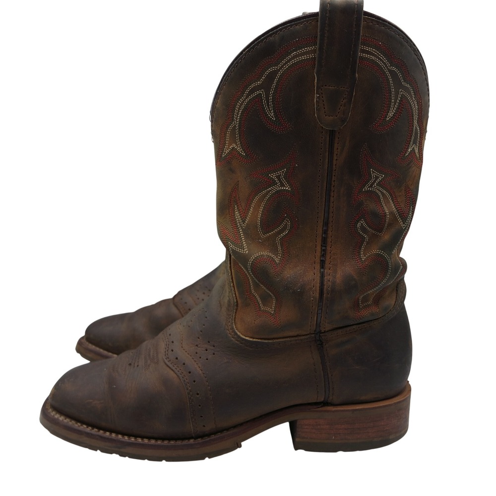 Double H Jase Mens Brown Leather Square Toe Western Cowboy Boots 9.5 Wide DH3560
